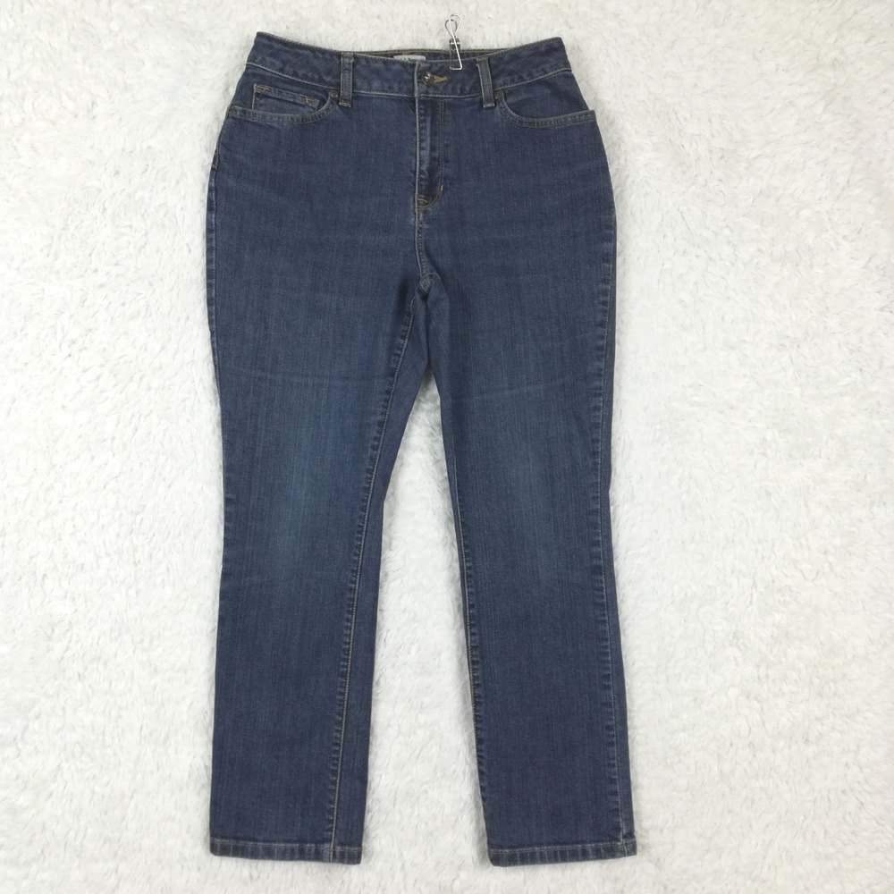 L.L. Bean Womens Jeans Straight Leg Classic Fit Blue Denim Mid Rise Petite 10P